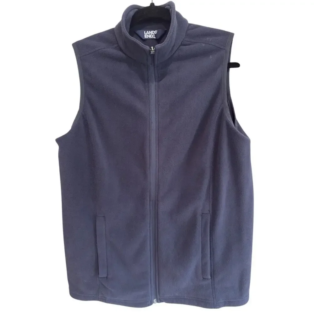 Lands’ End Navy Fleece Vest Golf Travel Layer Zip Pockets Women’s M